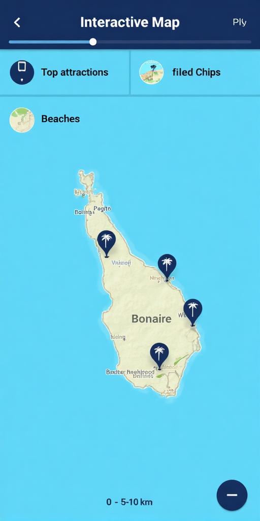 Visit Bonaire app interactive map with POI markers